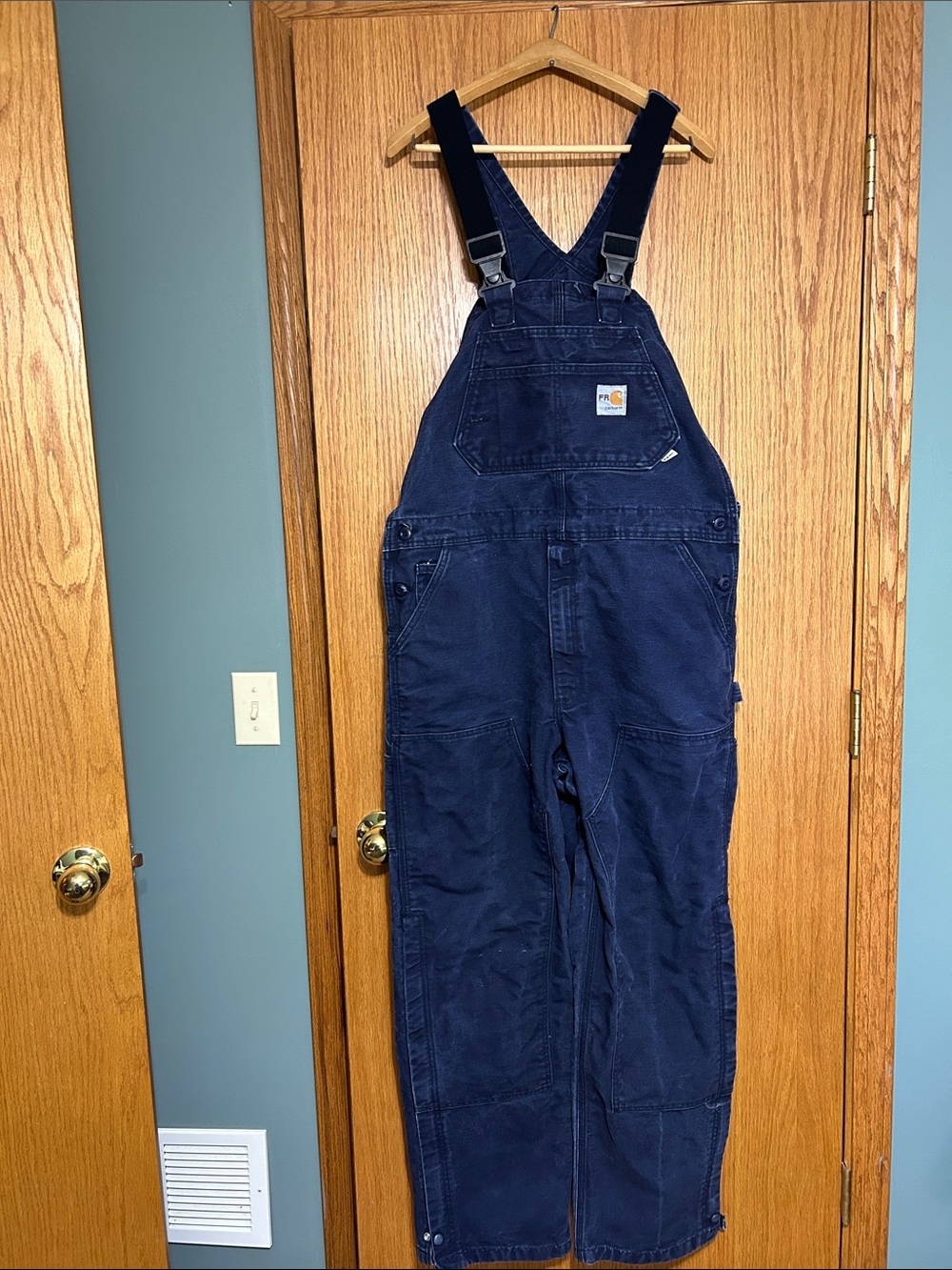 Carhartt Dungarees Overalls Bib FR Double Knee cotton Canvas Men’s 38x34 blue